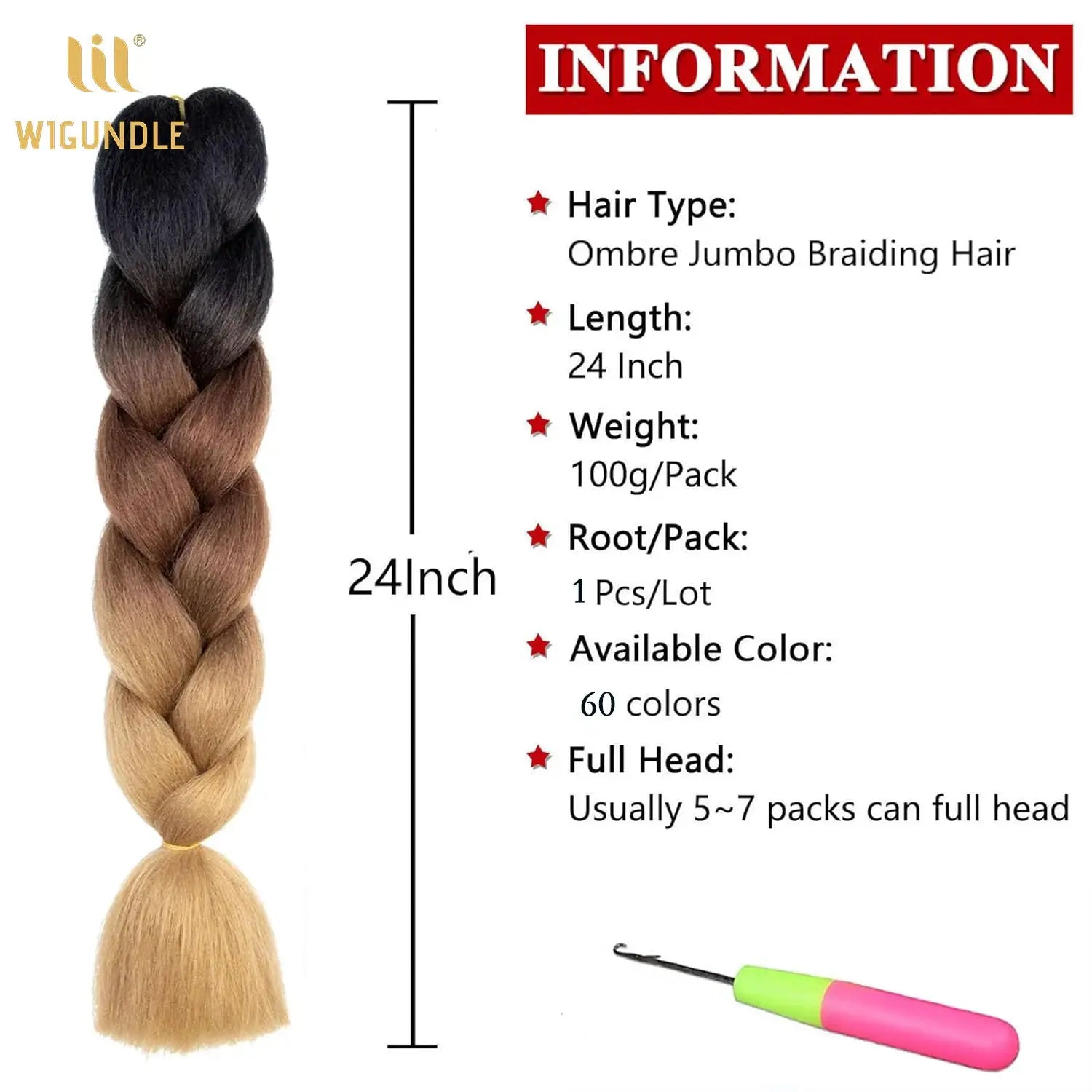 Jumbo braid extensions, 24 inch, ombre brown-to-blonde, synthetic Kanekalon hair by Simples Market (WIGUNDLE)