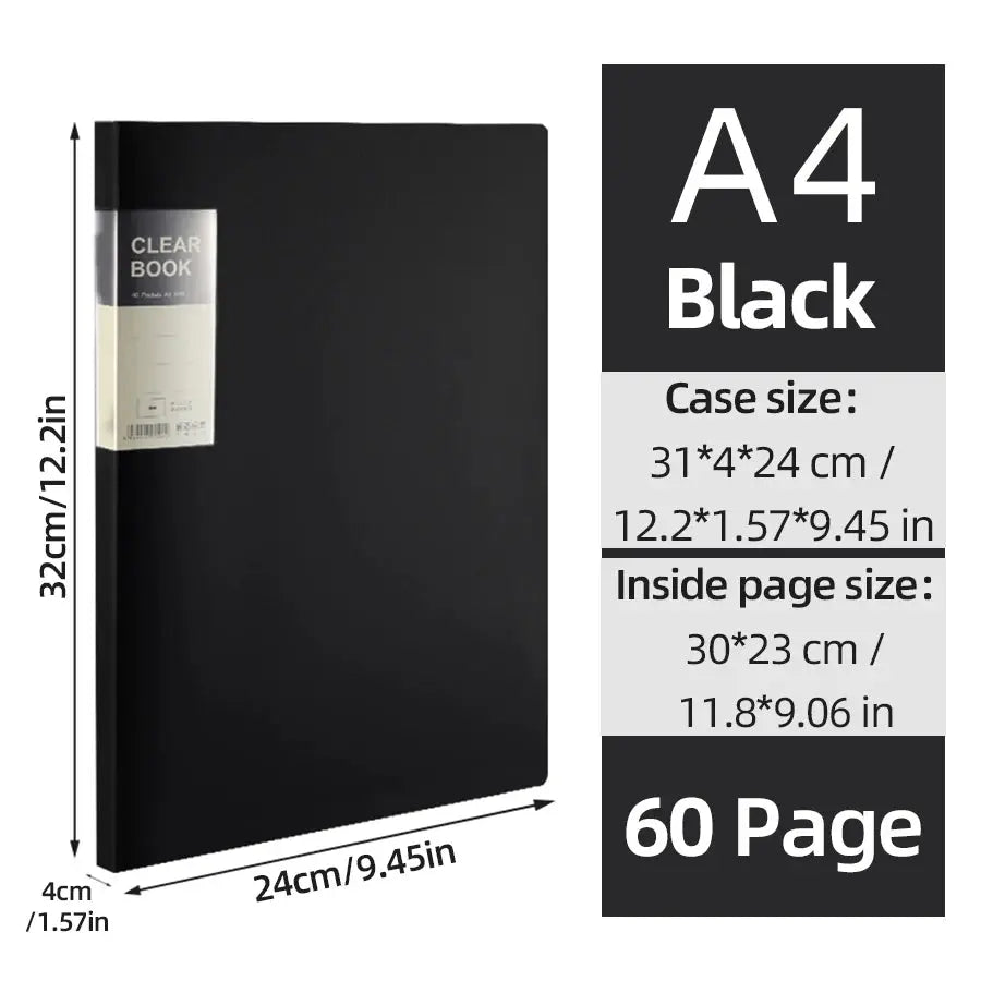 Simples Market A4 black side-loading binder with dividers, 60-page capacity.