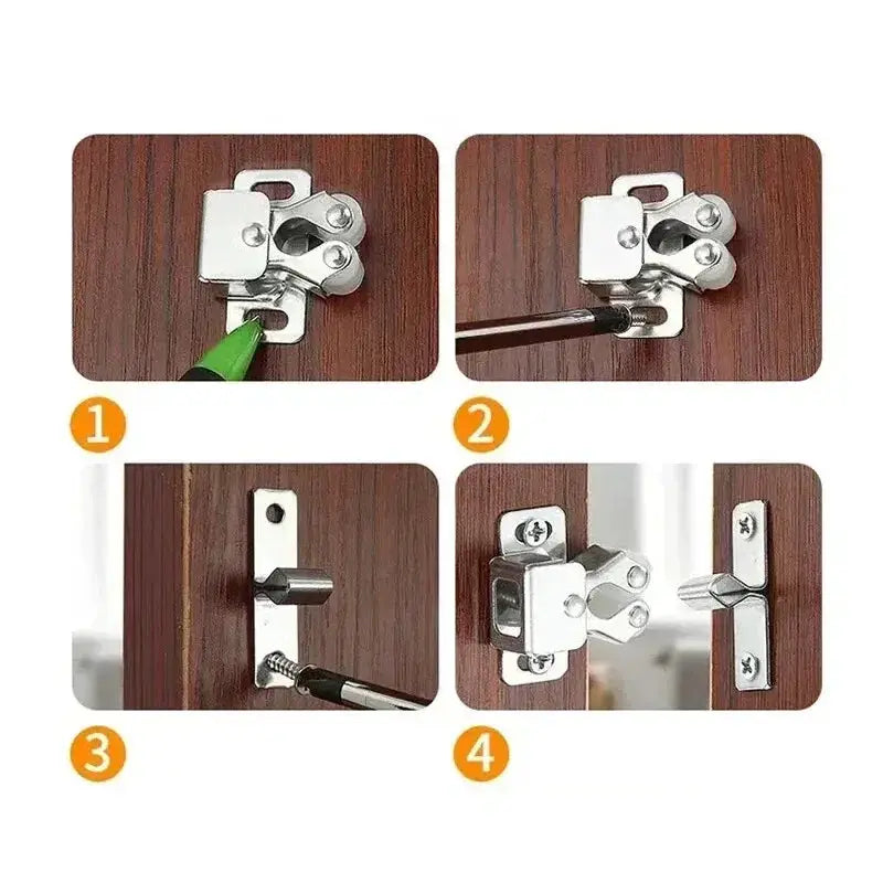 Magnetic Dual Wheel Spring Lock Buckle for Cabinet Doors and Drawers Stainless Steel Wardrobe Locking Hardware