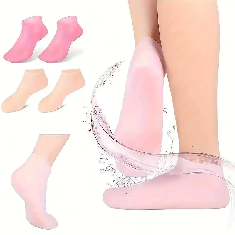 Silicone Moisturizing Foot Socks 2 Pack For Dry Cracked Feet With Body Lotion Massage Pedicure Care Kit
