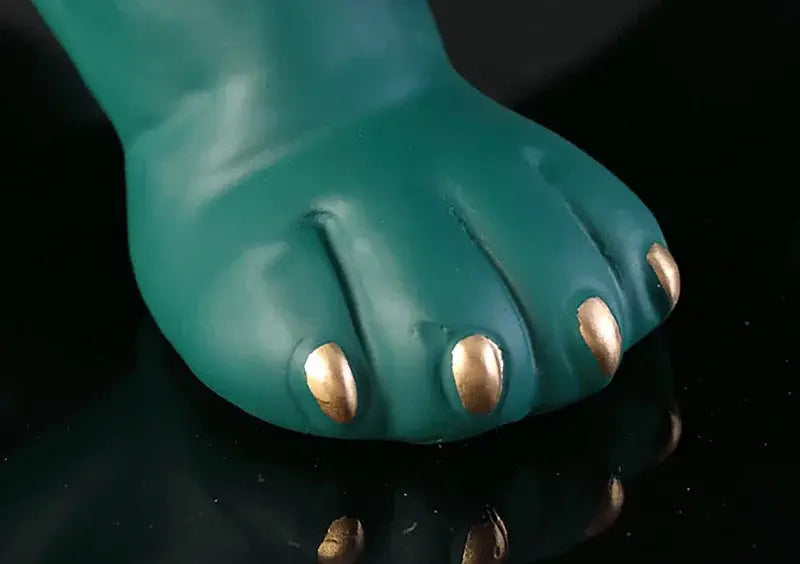Resin bulldog statue paw, teal with gold-painted nails, Simples Market home decor sculpture