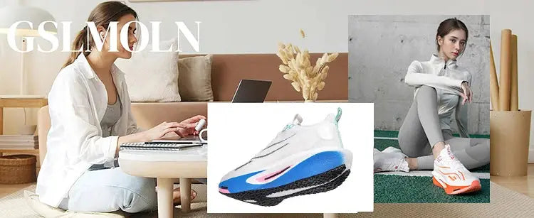 Carbon plate running shoes Simples Market, white with blue accents, breathable lightweight mesh, black outsole