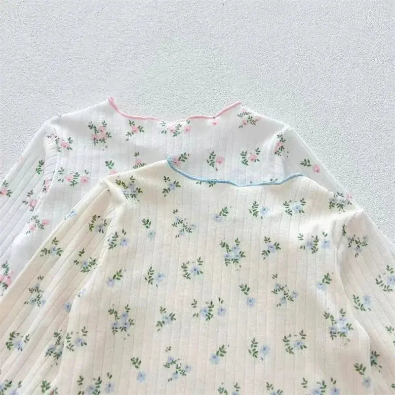 LittleLuxe Baby Floral Cotton Pajama Set With Lace Trim Long Sleeve Two Piece Sleepwear For Autumn