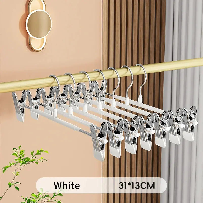 ClosetEase Five Pieces Adjustable Pants And Skirt Hangers With Non Slip Clips For Women Secure Grip To Prevent Slips