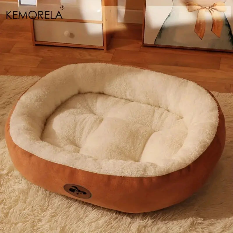 Cozy Oval Snuggle Pet Bed Plush Thickened Cat Bed Warm And Secure For Cats And Small Medium Dogs All Seasons