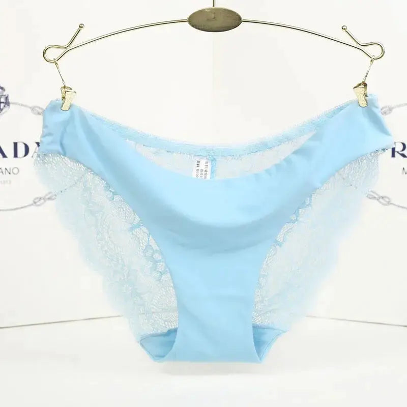 Simples Market light-blue lace low-rise panties with sheer side panels, breathable cotton