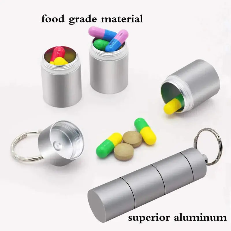 Simples Market mini aluminum pill box with three compartments and key ring for travel tablets and vitamins