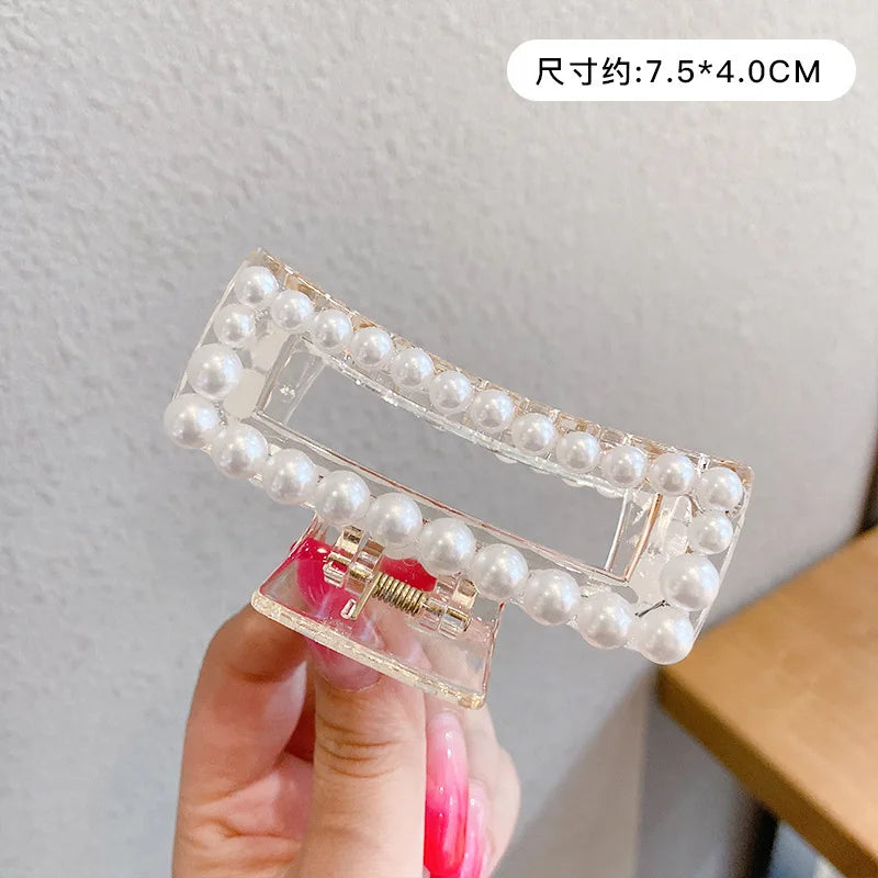 PearlGlow Simulated Pearl Hair Claws for Women Korean Acrylic Large Size Barrette Shark Clip Elegant Secure Hold All Day