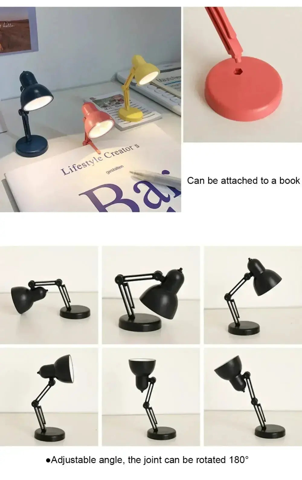 Mini LED book light with clip, foldable desk lamp; attaches to a book, by Simples Market