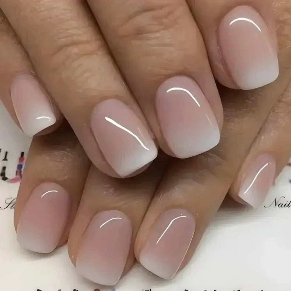 GlamNail Pro 24Pcs Short Square Coffin Press On Nails Set With Glue French Glitter Ballet Style