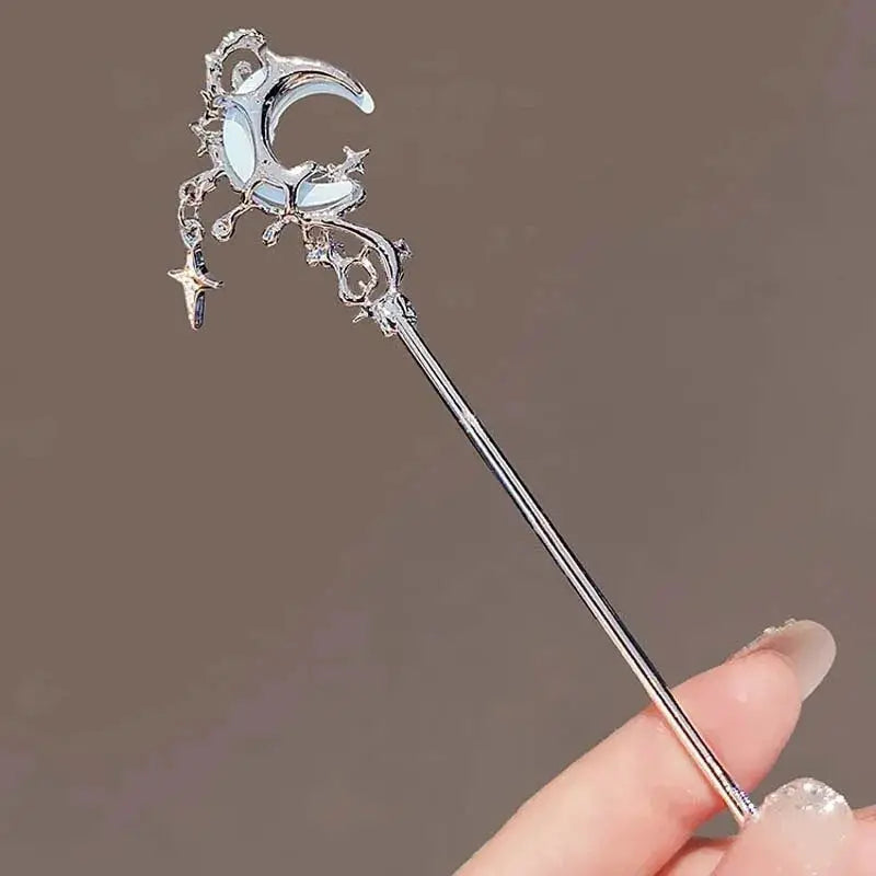 Vintage Moonstone Moon Star Hair Sticks For Women Chinese Style Cross Tassel Hairpin Hair Chopsticks Hair Accessories