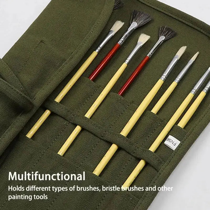22 Slot Canvas Brush Roll Bag For Watercolor Gouache And Calligraphy Supplies, Roll Up Pen Storage Case