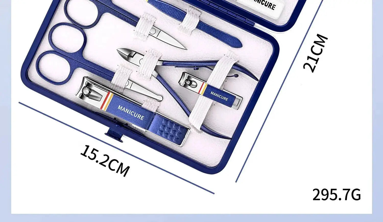 Manicure set in blue case with 9–19pcs stainless steel nail clippers and scissors