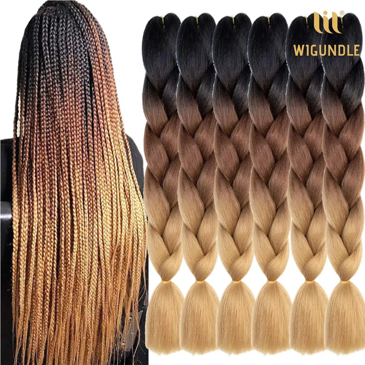 Long 24-inch jumbo braid extensions by Simples Market, ombre black-to-brown Kanekalon synthetic braiding hair
