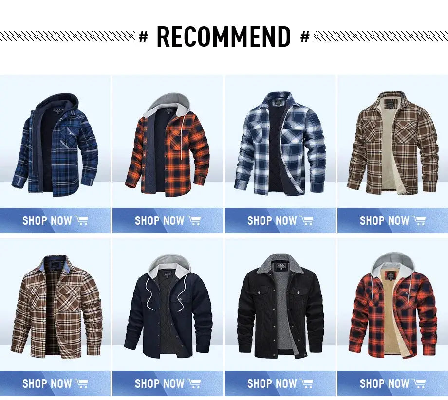 TACVASEN men's fleece jackets, 8-piece assortment of stand-collar outerwear in plaid and solid colors