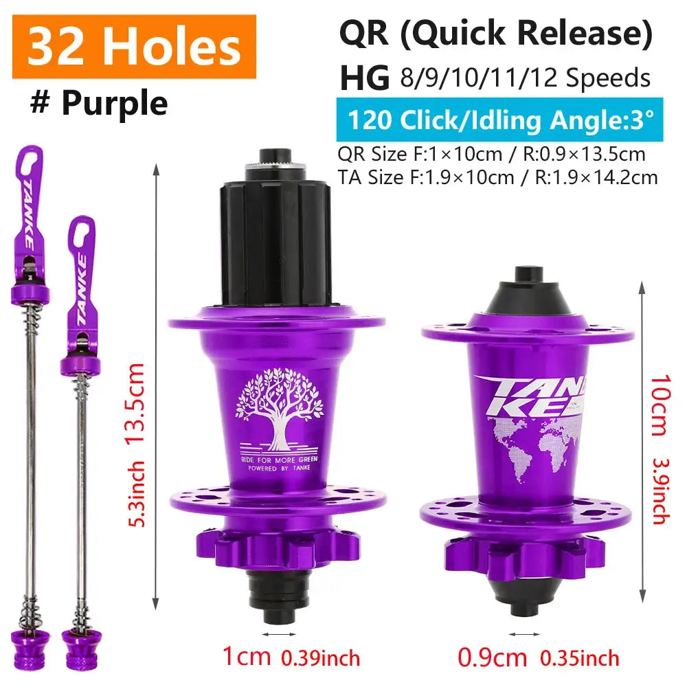 TanKe 120 Click MTB Front Rear Hub 120 Engagement 6 Bearings Thru Axle HG 8 9 10 11 12 Speed Disc Brake 28 32 36 Holes