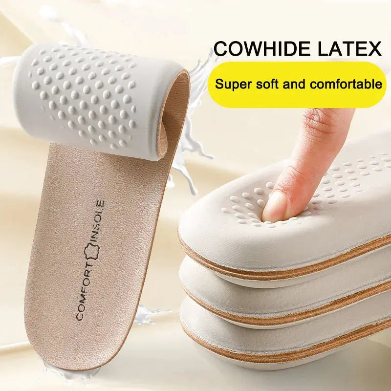 Leather Latex Sports Insoles For Shoes With Arch Support Cowhide Cushion Pads Shock Absorbing Plantar Fasciitis Inserts