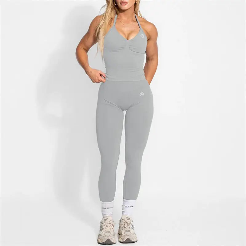 Women's Halter Yoga Set With High Waist Leggings Two Piece Gymwear
