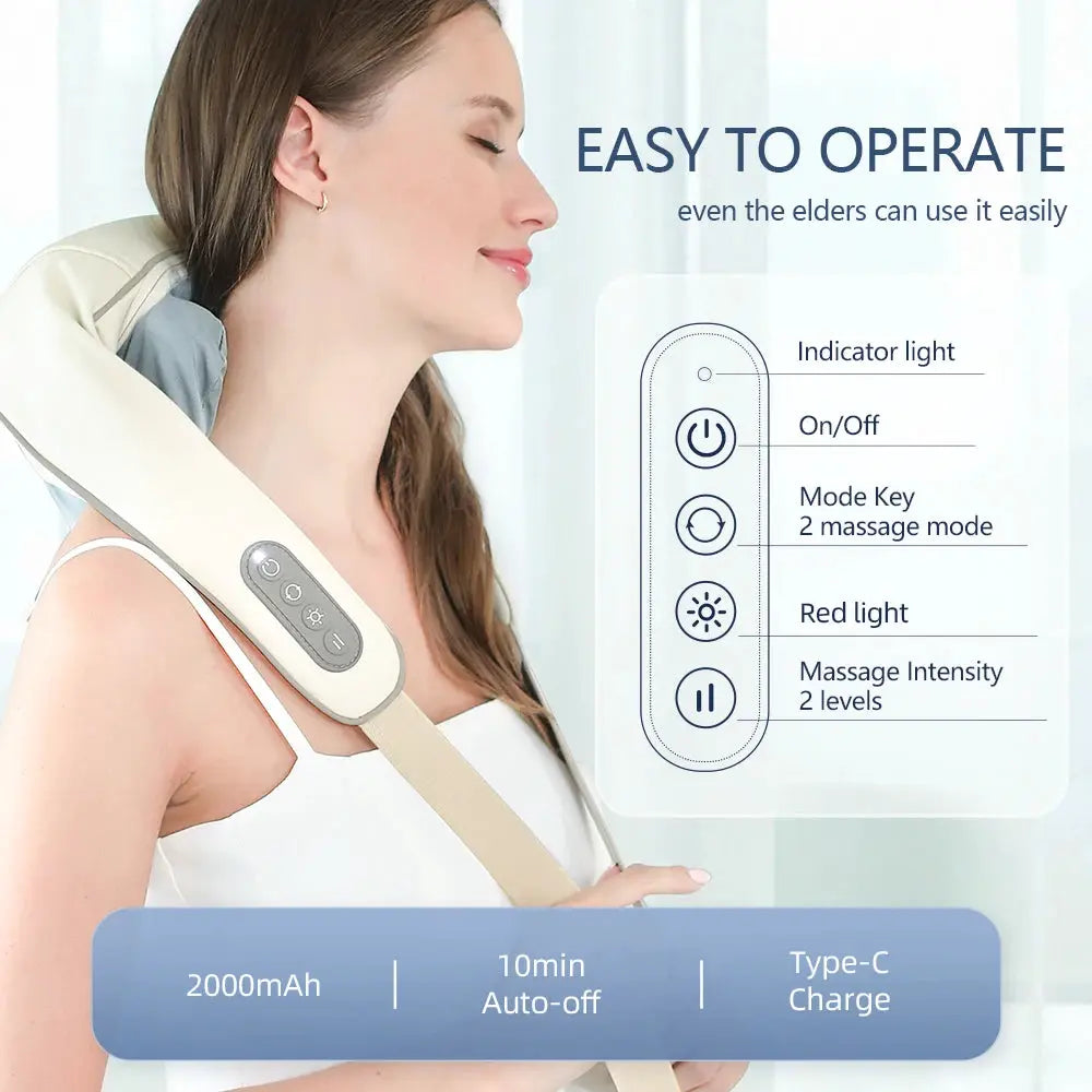 Foreverlily 26W brushless neck and shoulder massager; wireless kneading shawl in cream by Simples Market.