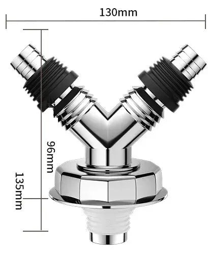 Chrome Y-branch hose adapter for washing machine and dishwasher connections, Simples Market.