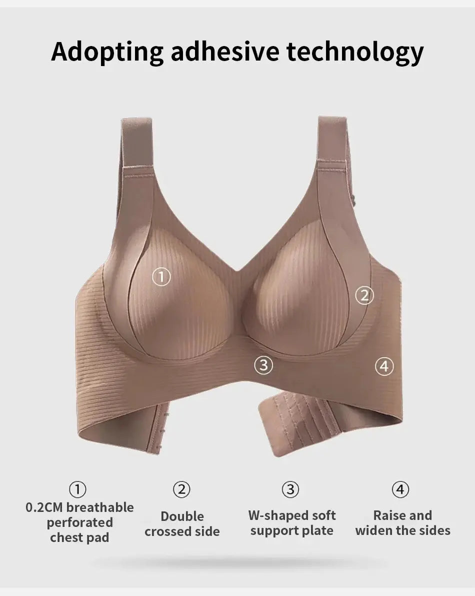 Simples Market nude wireless seamless bra with breathable chest pad, double-cross sides, and W-shaped support plate.