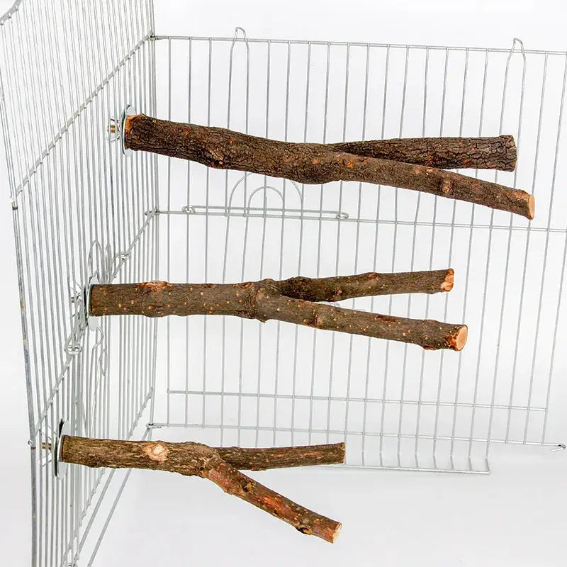 Bird cage sticks by Simples Market; wooden perches, natural bark, 15/20/30 cm, set of three.