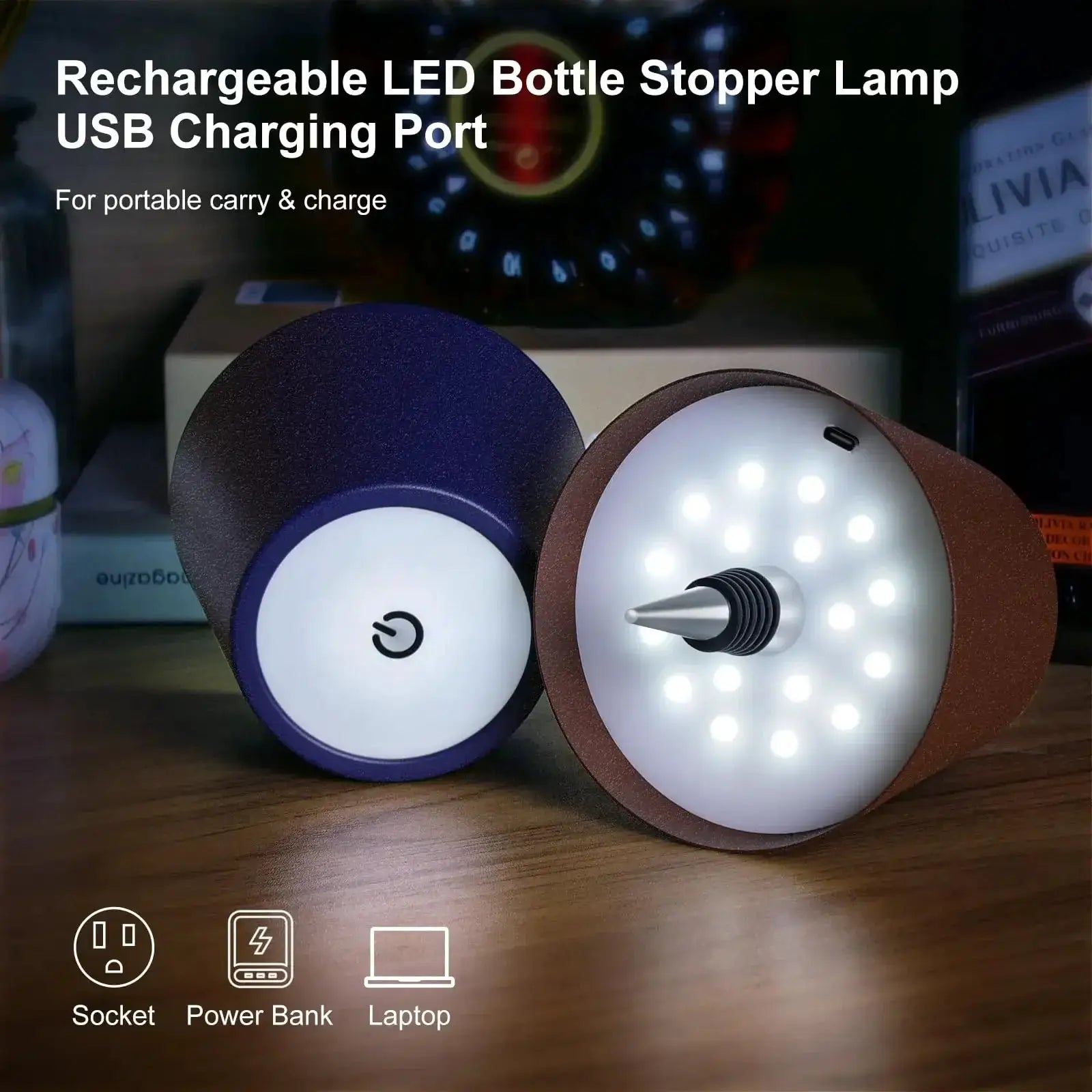 Deux lampes LED en forme de bouteille sans fil par Simples Market, commande tactile, 3 couleurs, port USB
