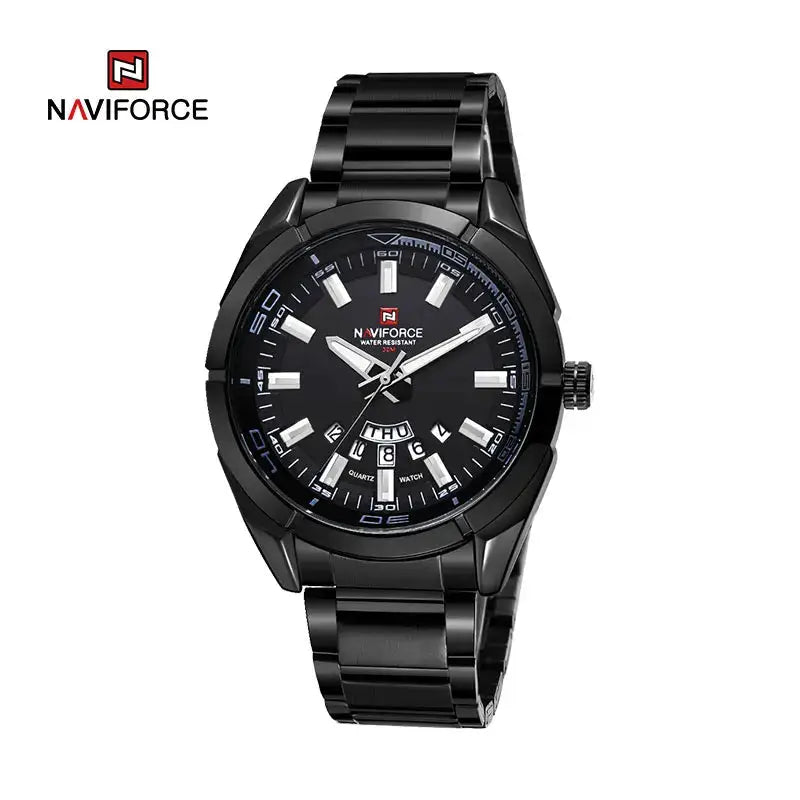NAVIFORCE men's black stainless steel watch with date display
