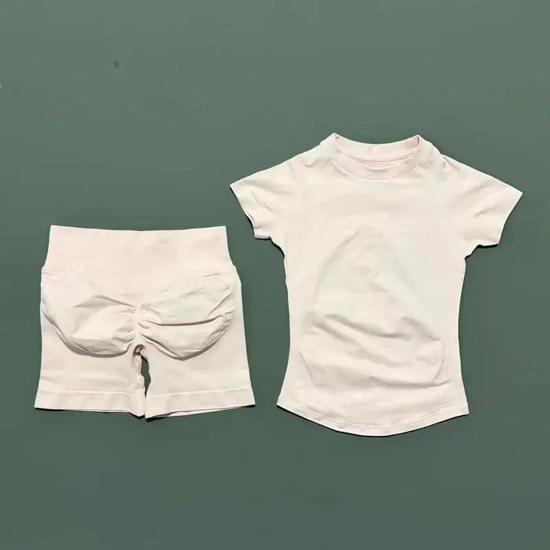 Histello 2 Piece Seamless Yoga Set Women Short Sleeve Top Leggings