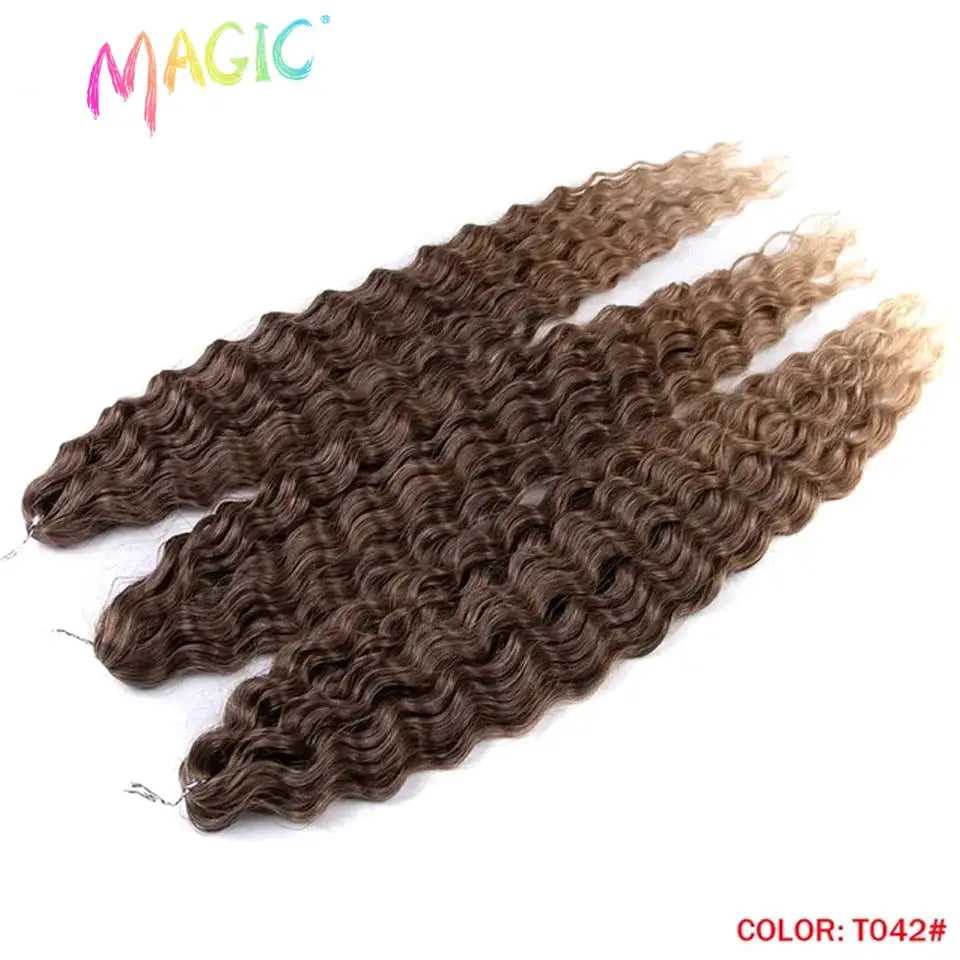 Magic Ariel Curl Water Wave Crochet Hair extensions, ombre brown to blonde, 22in, 3 bundles