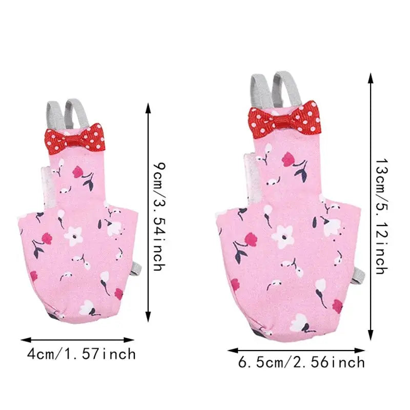 Parrot diaper with bowtie, pink floral print with red polka-dot bow, for small to large birds, washable