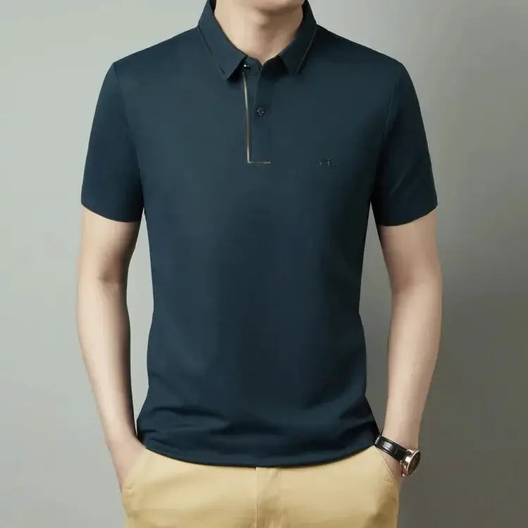 Simples Market men's navy polo shirt with chest logo and short sleeves