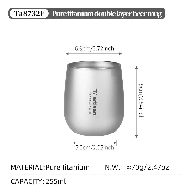 Tiartisan titanium beer cup, double-layer, 255ml camping mug by Simples Market