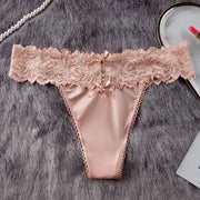 BANNIROU lace thong underwear for women in pink nude with soft satin front and lace waistband