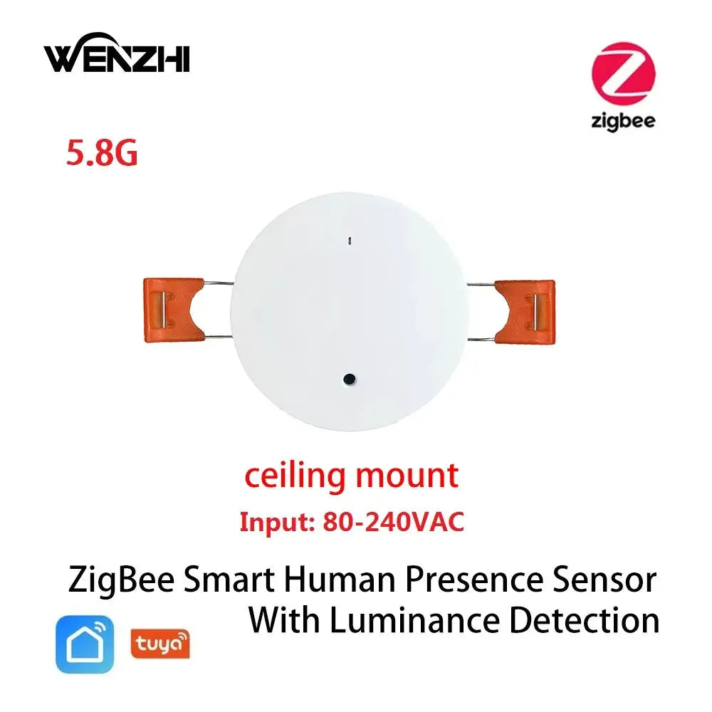 Ceiling-mount ZigBee smart presence sensor with luminance detection, white circular device