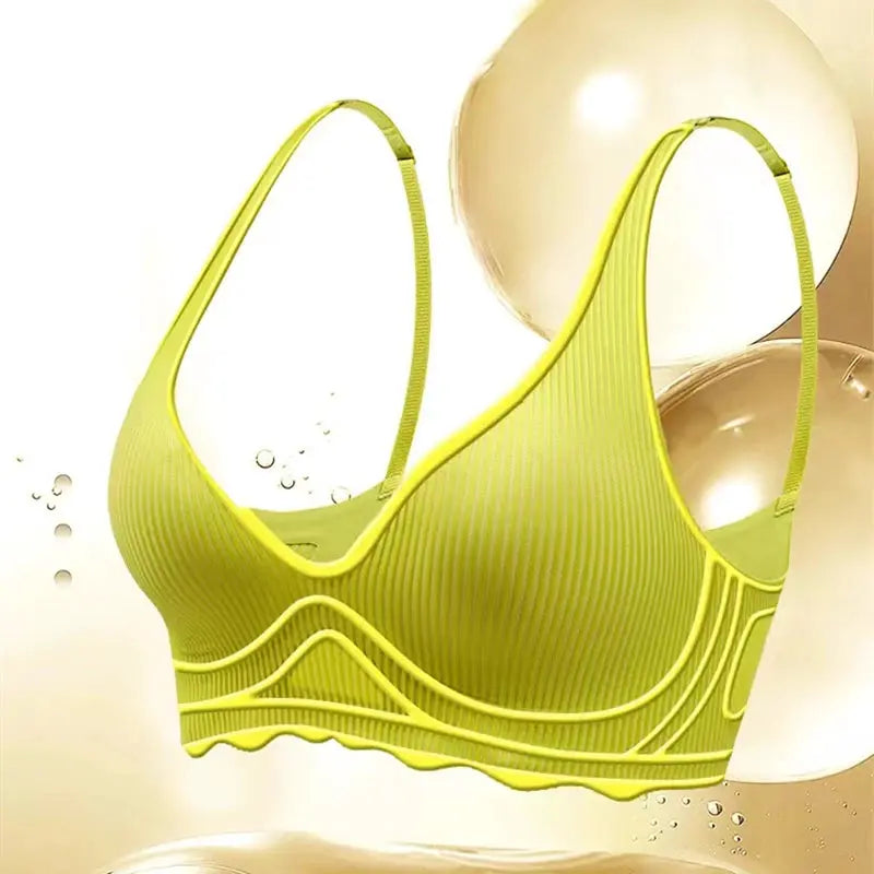 Seamless women's bra neon lime green striped ribbed texture with thin straps