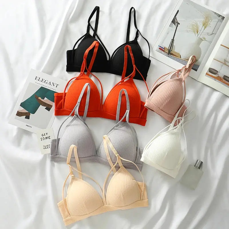 Wireless triangle-cup bralette set in assorted colors (black, orange, gray, pink, nude, white)