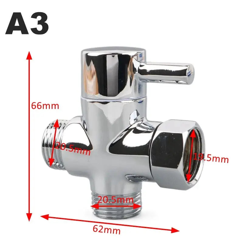 3-Way Brass Shower Arm Diverter Valve, chrome finish, Simples Market.