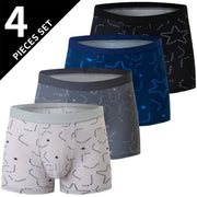 Men's printed fashion boyshorts 4-pack by Simples Market in white, gray, blue, black with star pattern