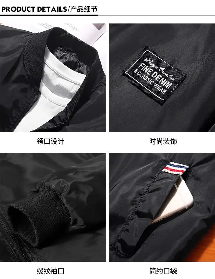 Men's lightweight black windbreaker jacket with zip pocket and ribbed collar