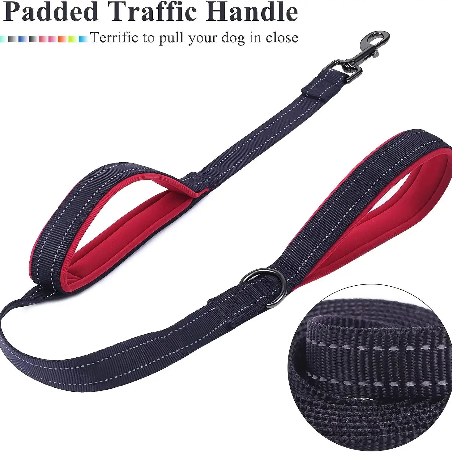 Heavy Duty Double Handle Dog Leash For Outdoor Travel And Training With Enhanced Control And Safety