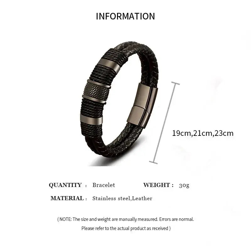 Vintage Woven Leather Rope Wrap Bracelets for Men with Stainless Steel Accents Punk Wristband Jewelry Gift