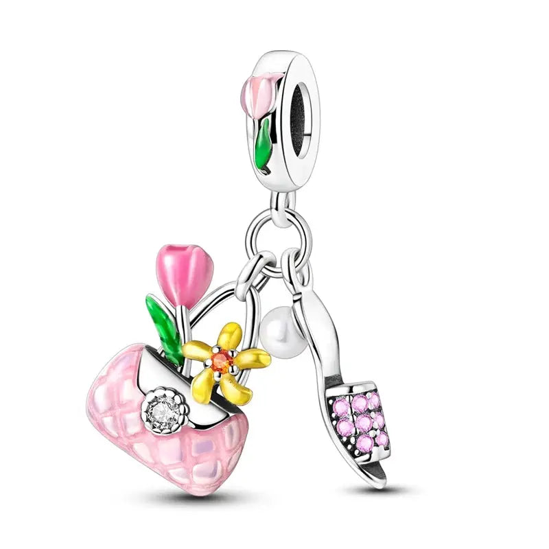 Mother's Day 925 Sterling Silver Heart Charms Beads Dangle For Bracelets Love Mom Jewelry Gift