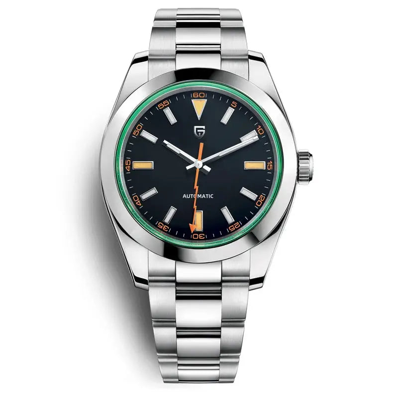 Pagani Design stainless steel men's automatic watch with green bezel and AR sapphire crystal