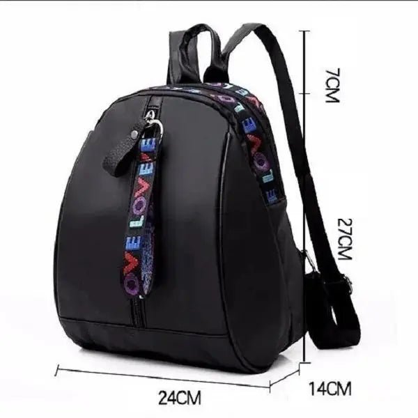 Simples Market women's black backpack with colorful LOVE strap, casual shoulder bag, 24x14x27 cm