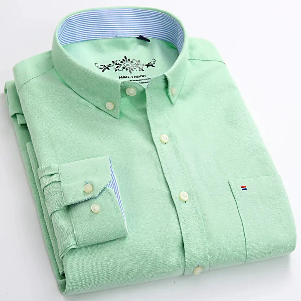 Men's Simples Market long-sleeve oxford work shirt in mint green with button-down collar and single patch chest pocket