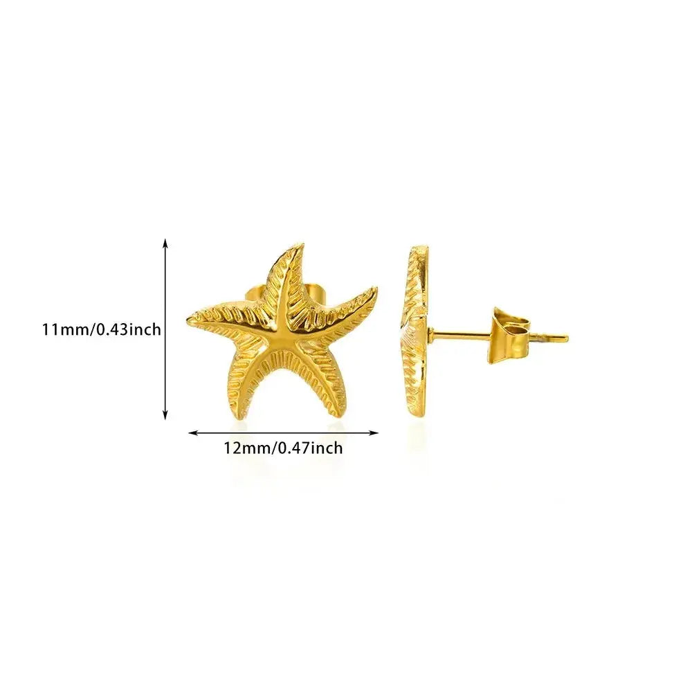 Vintage Summer Starfish Shell Stud Earrings Stainless Steel For Women Ocean Party Jewelry Gift 2025