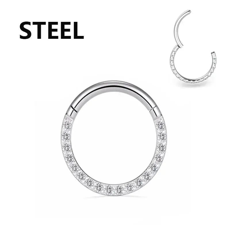 Stainless Steel Hinged Segment Hoop With CZ Stones Nose Ring Nipple Ear Cartilage Tragus Helix Lip Piercing Jewelry