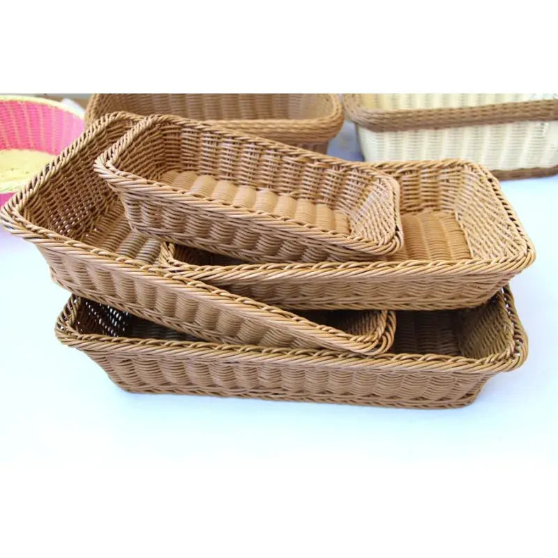 Rectangular hand-woven wicker storage baskets in natural brown imitation rattan, set of four