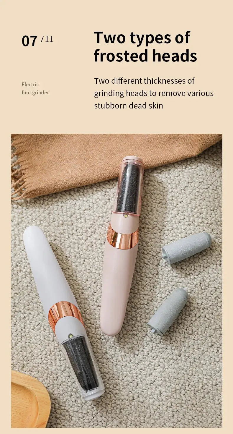 HOMEFISH electric foot grinder from Simples Market; pink-beige body with rose-gold accents and two frosted heads.